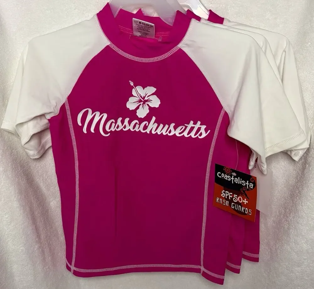 Coastalista PINK Small Rash Guard Swim Top Shirt SPF+ 50 MASSACHUSETTS Souvenir